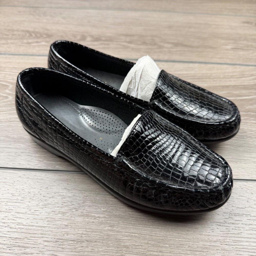 SAS Women Loafers Tripad Comfort Croc Embossed Patent Leather Black 7.5M
